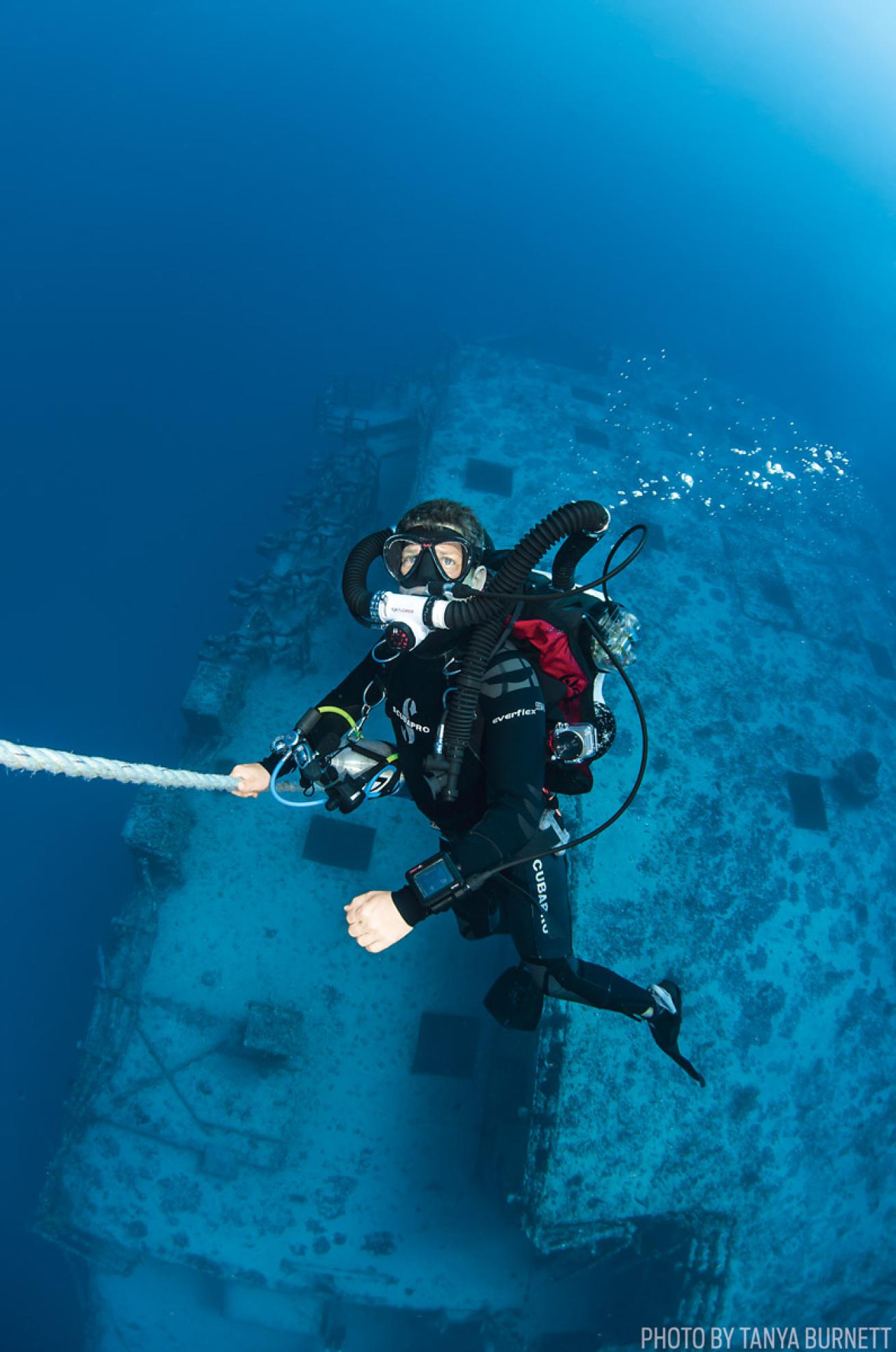 Diver near wrecks in Morehead City, North Carolina 